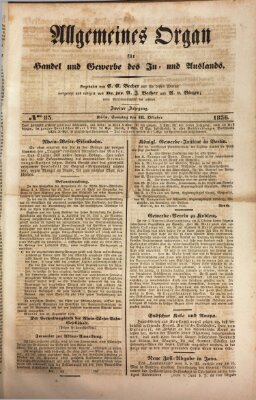 Allgemeines Organ für Handel und Gewerbe und damit verwandte Gegenstände Sonntag 16. Oktober 1836