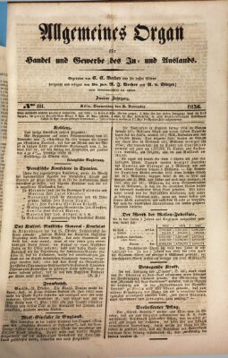 Allgemeines Organ für Handel und Gewerbe und damit verwandte Gegenstände Donnerstag 3. November 1836