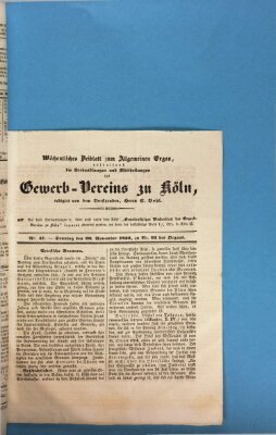Allgemeines Organ für Handel und Gewerbe und damit verwandte Gegenstände Sonntag 20. November 1836