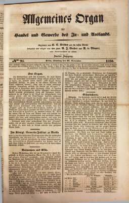 Allgemeines Organ für Handel und Gewerbe und damit verwandte Gegenstände Sonntag 27. November 1836