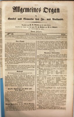 Allgemeines Organ für Handel und Gewerbe und damit verwandte Gegenstände Donnerstag 1. Dezember 1836