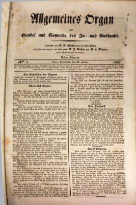 Allgemeines Organ für Handel und Gewerbe und damit verwandte Gegenstände Donnerstag 12. Januar 1837