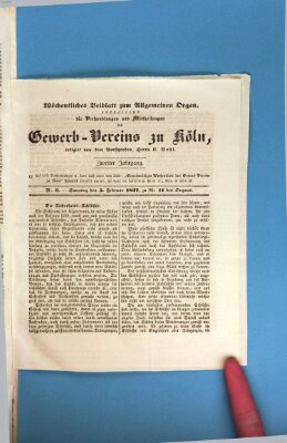 Allgemeines Organ für Handel und Gewerbe und damit verwandte Gegenstände Sonntag 5. Februar 1837