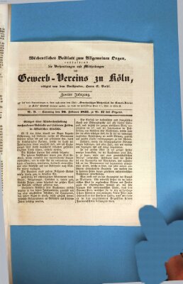 Allgemeines Organ für Handel und Gewerbe und damit verwandte Gegenstände Sonntag 26. Februar 1837