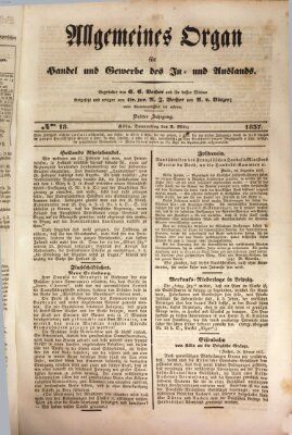 Allgemeines Organ für Handel und Gewerbe und damit verwandte Gegenstände Donnerstag 2. März 1837