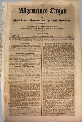 Allgemeines Organ für Handel und Gewerbe und damit verwandte Gegenstände Donnerstag 23. März 1837