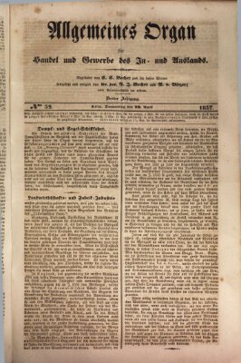 Allgemeines Organ für Handel und Gewerbe und damit verwandte Gegenstände Donnerstag 20. April 1837