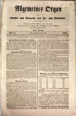 Allgemeines Organ für Handel und Gewerbe und damit verwandte Gegenstände Sonntag 9. Juli 1837