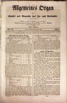 Allgemeines Organ für Handel und Gewerbe und damit verwandte Gegenstände Donnerstag 20. Juli 1837