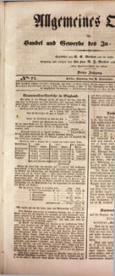 Allgemeines Organ für Handel und Gewerbe und damit verwandte Gegenstände Sonntag 3. September 1837