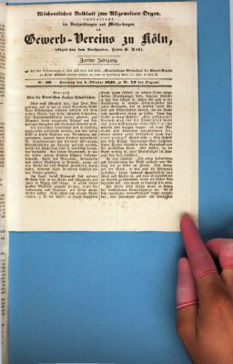 Allgemeines Organ für Handel und Gewerbe und damit verwandte Gegenstände Sonntag 1. Oktober 1837