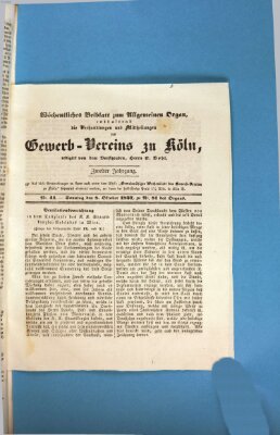 Allgemeines Organ für Handel und Gewerbe und damit verwandte Gegenstände Sonntag 8. Oktober 1837