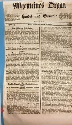 Allgemeines Organ für Handel und Gewerbe und damit verwandte Gegenstände Donnerstag 23. November 1837