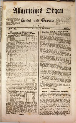 Allgemeines Organ für Handel und Gewerbe und damit verwandte Gegenstände Donnerstag 21. Dezember 1837