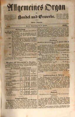 Allgemeines Organ für Handel und Gewerbe und damit verwandte Gegenstände Donnerstag 4. Januar 1838