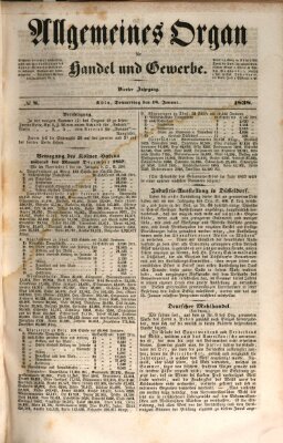 Allgemeines Organ für Handel und Gewerbe und damit verwandte Gegenstände Donnerstag 18. Januar 1838