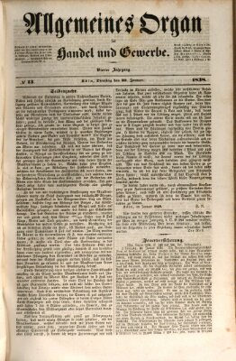 Allgemeines Organ für Handel und Gewerbe und damit verwandte Gegenstände Dienstag 30. Januar 1838