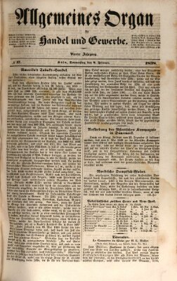 Allgemeines Organ für Handel und Gewerbe und damit verwandte Gegenstände Donnerstag 8. Februar 1838