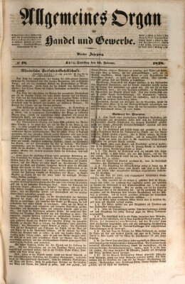 Allgemeines Organ für Handel und Gewerbe und damit verwandte Gegenstände Samstag 10. Februar 1838