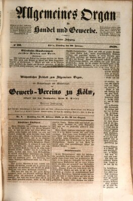 Allgemeines Organ für Handel und Gewerbe und damit verwandte Gegenstände Dienstag 20. Februar 1838