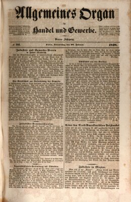 Allgemeines Organ für Handel und Gewerbe und damit verwandte Gegenstände Donnerstag 22. Februar 1838