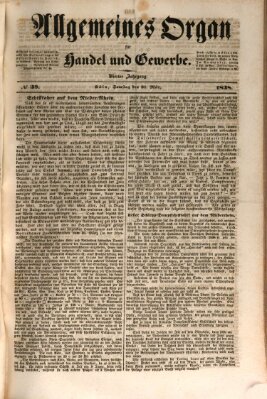 Allgemeines Organ für Handel und Gewerbe und damit verwandte Gegenstände Samstag 31. März 1838