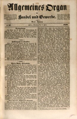 Allgemeines Organ für Handel und Gewerbe und damit verwandte Gegenstände Dienstag 5. Juni 1838