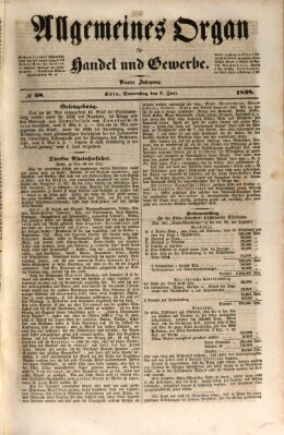 Allgemeines Organ für Handel und Gewerbe und damit verwandte Gegenstände Donnerstag 7. Juni 1838