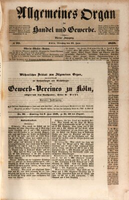 Allgemeines Organ für Handel und Gewerbe und damit verwandte Gegenstände Samstag 9. Juni 1838