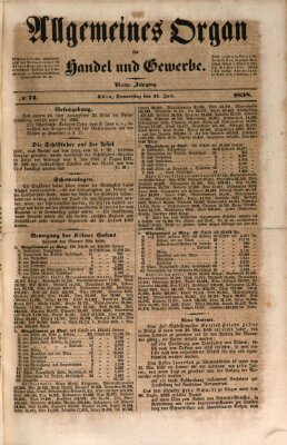 Allgemeines Organ für Handel und Gewerbe und damit verwandte Gegenstände Donnerstag 21. Juni 1838