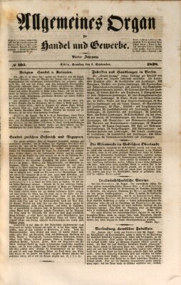 Allgemeines Organ für Handel und Gewerbe und damit verwandte Gegenstände Samstag 1. September 1838