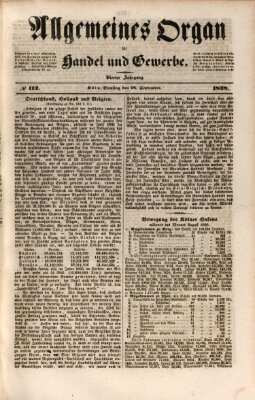 Allgemeines Organ für Handel und Gewerbe und damit verwandte Gegenstände Dienstag 18. September 1838