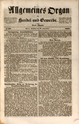 Allgemeines Organ für Handel und Gewerbe und damit verwandte Gegenstände Samstag 29. September 1838