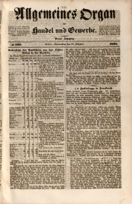 Allgemeines Organ für Handel und Gewerbe und damit verwandte Gegenstände Donnerstag 11. Oktober 1838