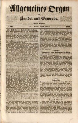 Allgemeines Organ für Handel und Gewerbe und damit verwandte Gegenstände Samstag 13. Oktober 1838