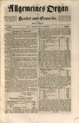 Allgemeines Organ für Handel und Gewerbe und damit verwandte Gegenstände Donnerstag 18. Oktober 1838