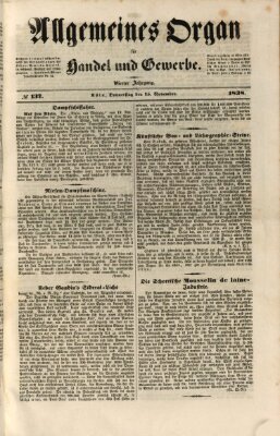 Allgemeines Organ für Handel und Gewerbe und damit verwandte Gegenstände Donnerstag 15. November 1838