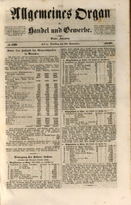 Allgemeines Organ für Handel und Gewerbe und damit verwandte Gegenstände Dienstag 20. November 1838