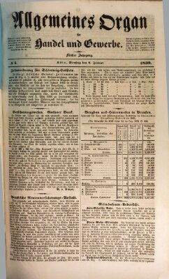 Allgemeines Organ für Handel und Gewerbe und damit verwandte Gegenstände Dienstag 8. Januar 1839