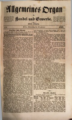 Allgemeines Organ für Handel und Gewerbe und damit verwandte Gegenstände Donnerstag 10. Januar 1839