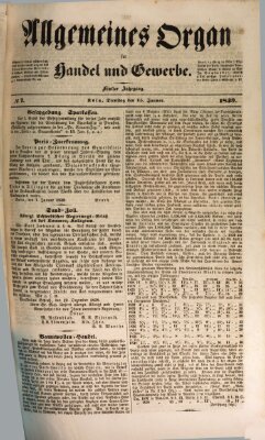 Allgemeines Organ für Handel und Gewerbe und damit verwandte Gegenstände Dienstag 15. Januar 1839