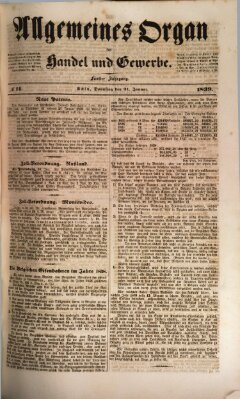 Allgemeines Organ für Handel und Gewerbe und damit verwandte Gegenstände Donnerstag 31. Januar 1839