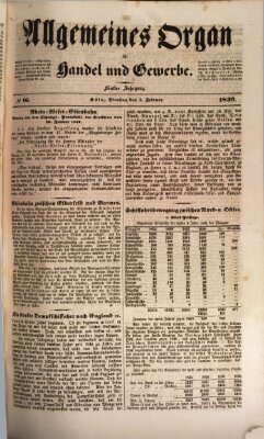 Allgemeines Organ für Handel und Gewerbe und damit verwandte Gegenstände Dienstag 5. Februar 1839