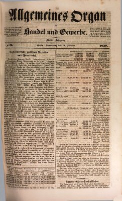 Allgemeines Organ für Handel und Gewerbe und damit verwandte Gegenstände Donnerstag 14. Februar 1839