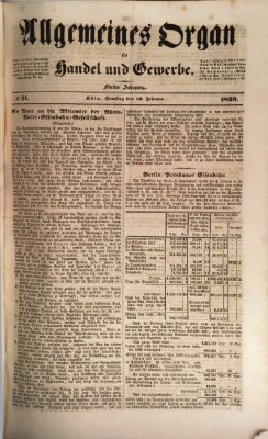 Allgemeines Organ für Handel und Gewerbe und damit verwandte Gegenstände Samstag 16. Februar 1839