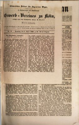 Allgemeines Organ für Handel und Gewerbe und damit verwandte Gegenstände Samstag 6. April 1839