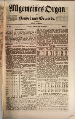 Allgemeines Organ für Handel und Gewerbe und damit verwandte Gegenstände Samstag 27. April 1839