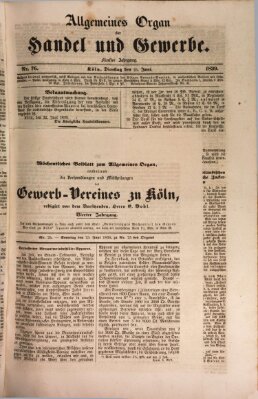 Allgemeines Organ für Handel und Gewerbe und damit verwandte Gegenstände Sonntag 23. Juni 1839