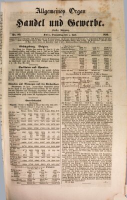 Allgemeines Organ für Handel und Gewerbe und damit verwandte Gegenstände Donnerstag 4. Juli 1839