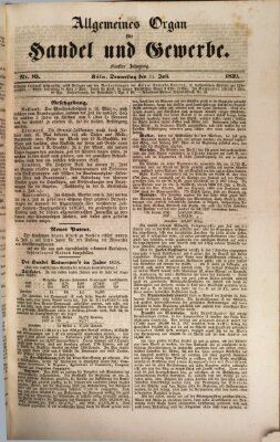 Allgemeines Organ für Handel und Gewerbe und damit verwandte Gegenstände Donnerstag 11. Juli 1839